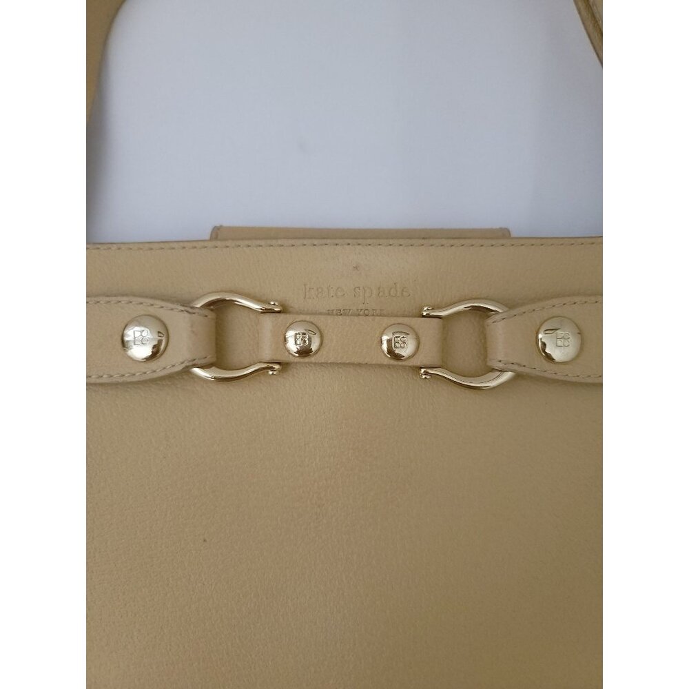 Kate Spade Beige Leather Shoulder Bag Handbag Satchel With Gold-Tone Hardware - Picture 5 of 10
